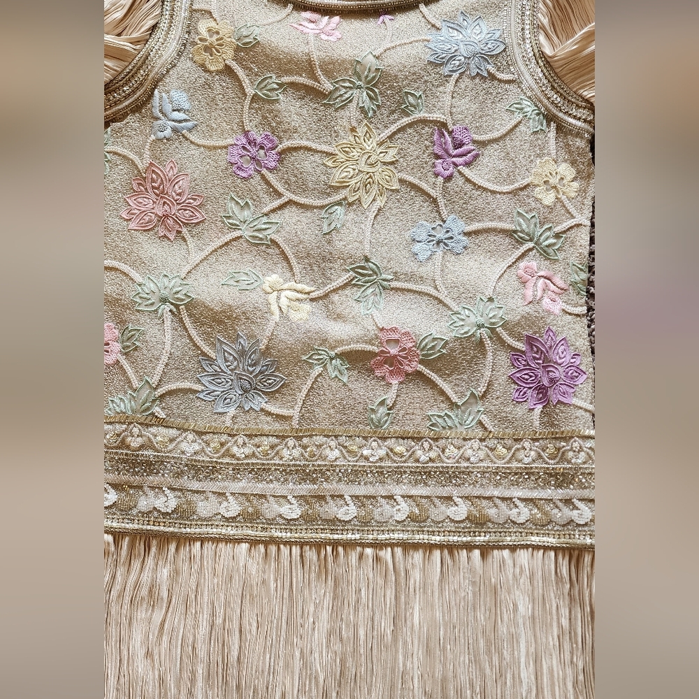 Mary Mcfadden Elegant Floral Embroidered Sequined Dress Sz 8 - Picture 8 of 16